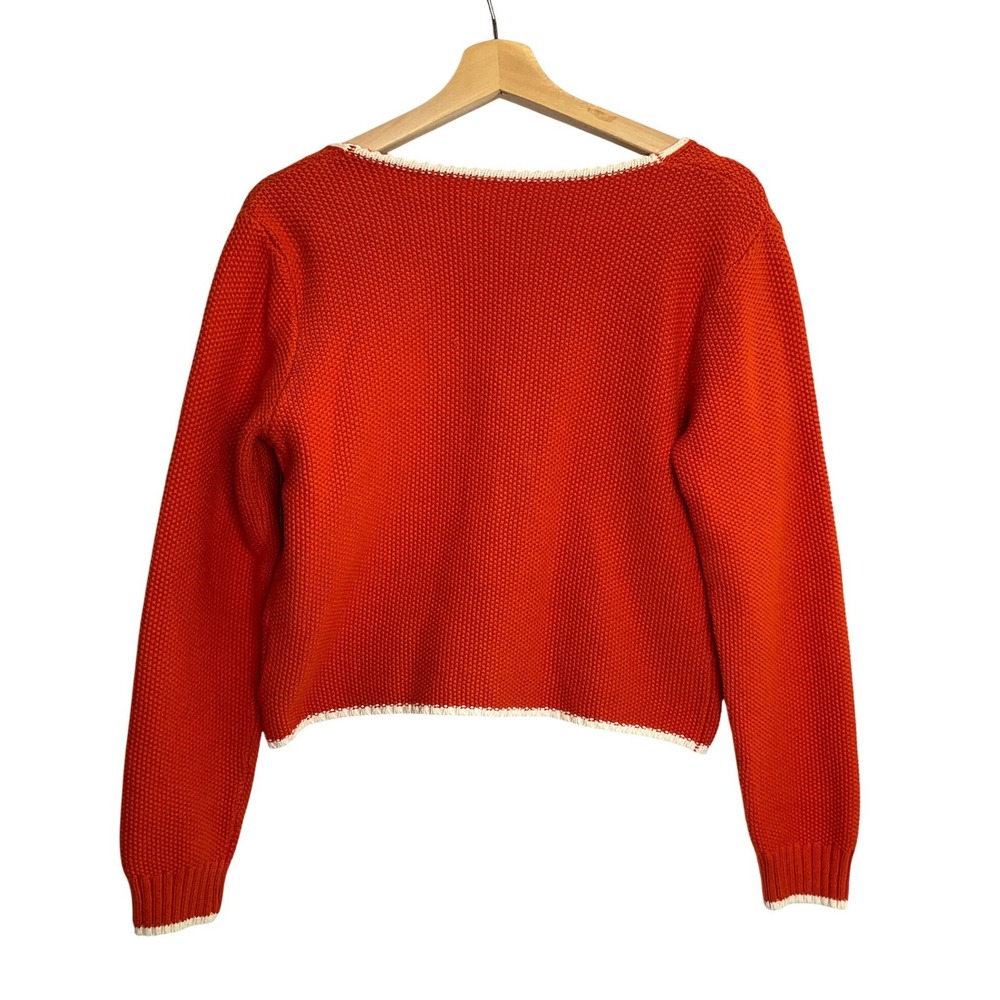 Orange Textured Knit Cropped Cardigan Sweater Pearl‎ Buttons Cottagecore Preppy - Picture 2 of 6